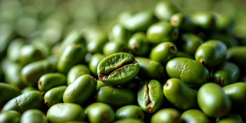 Green coffee beans close-up