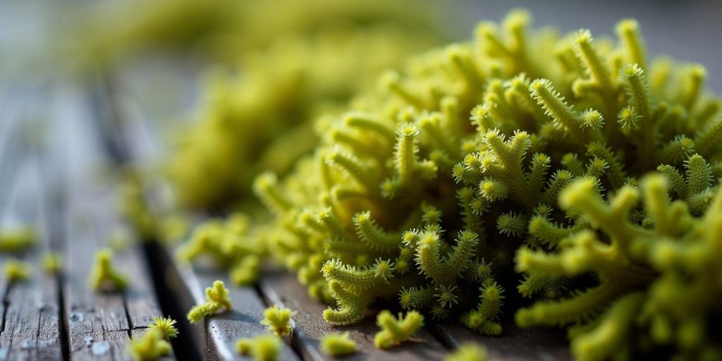 Fresh sea moss on wooden surface