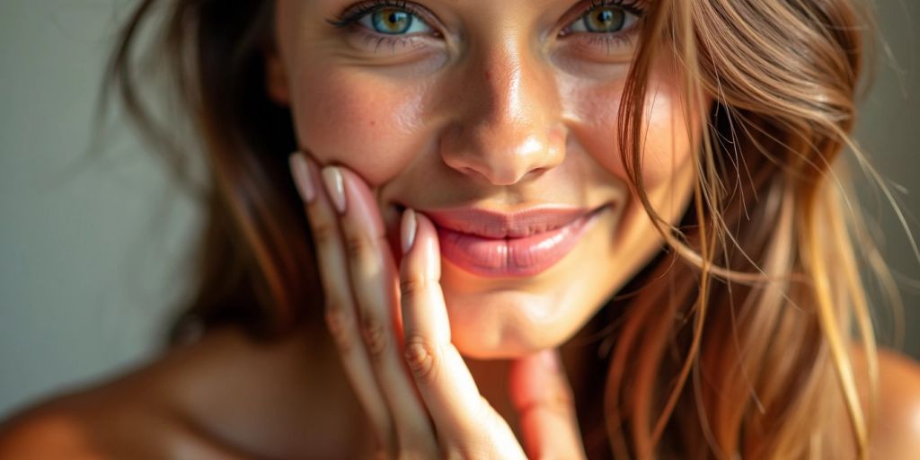 Woman with radiant skin, shiny hair, and healthy nails